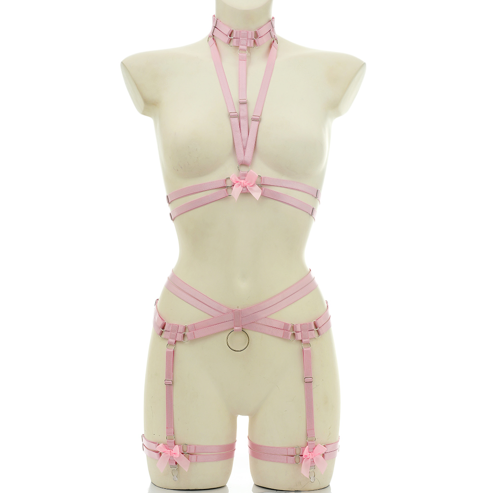 Garter Belt Set - 여성용 엘라스틱 본디지 바디 하네스 벨트