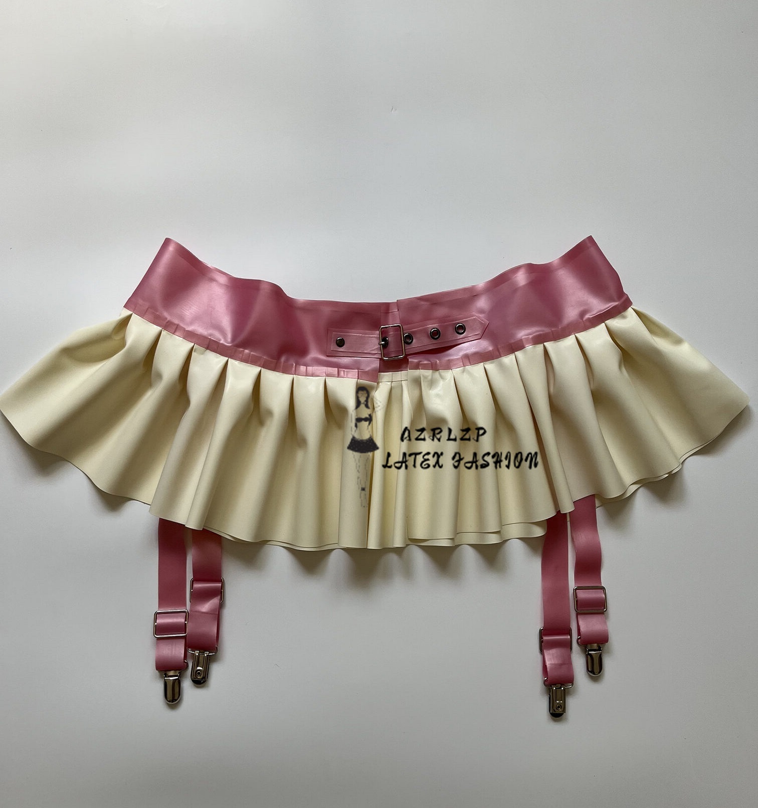 Garter Belt Set - 메탈릭 파우더와 화이트 여성용 러플 가터
