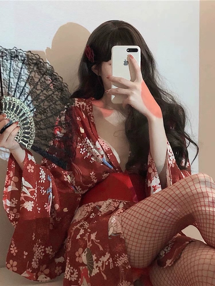섹스 일본 기모노 섹시한 잠옷 코스프레 복장 여성용 전 - Robe Silk Women 리뷰 및 가격