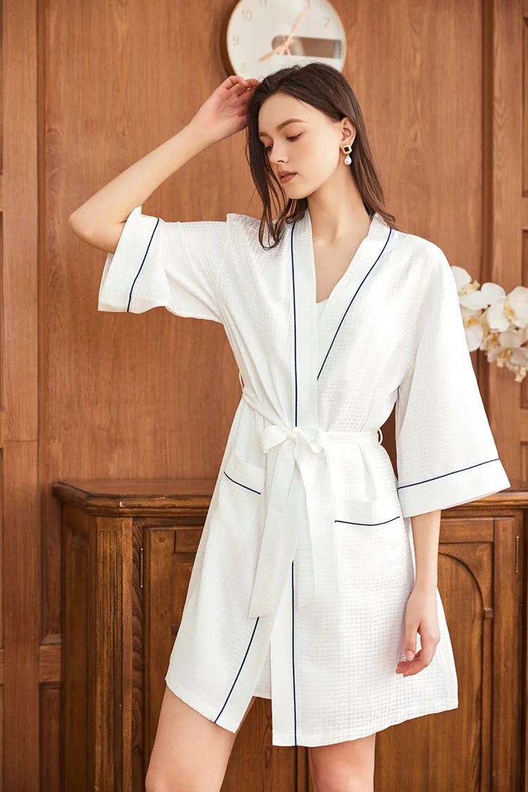 와플 자카드 100% 뽕나무 실크 커플 가운 2pcs  - Robe Silk Women 리뷰 및 가격
