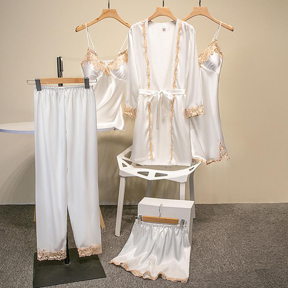 여성용 우아한 실크 새틴 레이스 파자마 세트, 레이스업 - Robe Silk Women 리뷰 및 가격